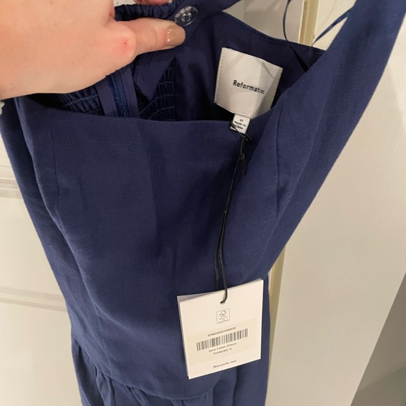 Reformation Women’s Navy Blue Janu Linen Midi Dress Sz 0 NWT - Picture 6 of 6